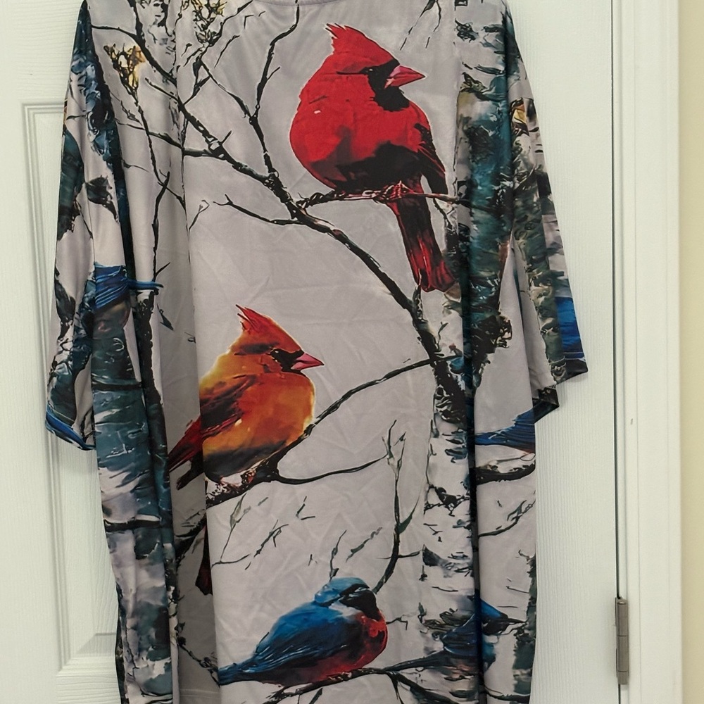 Colorful Bird Print V Neck Tunic